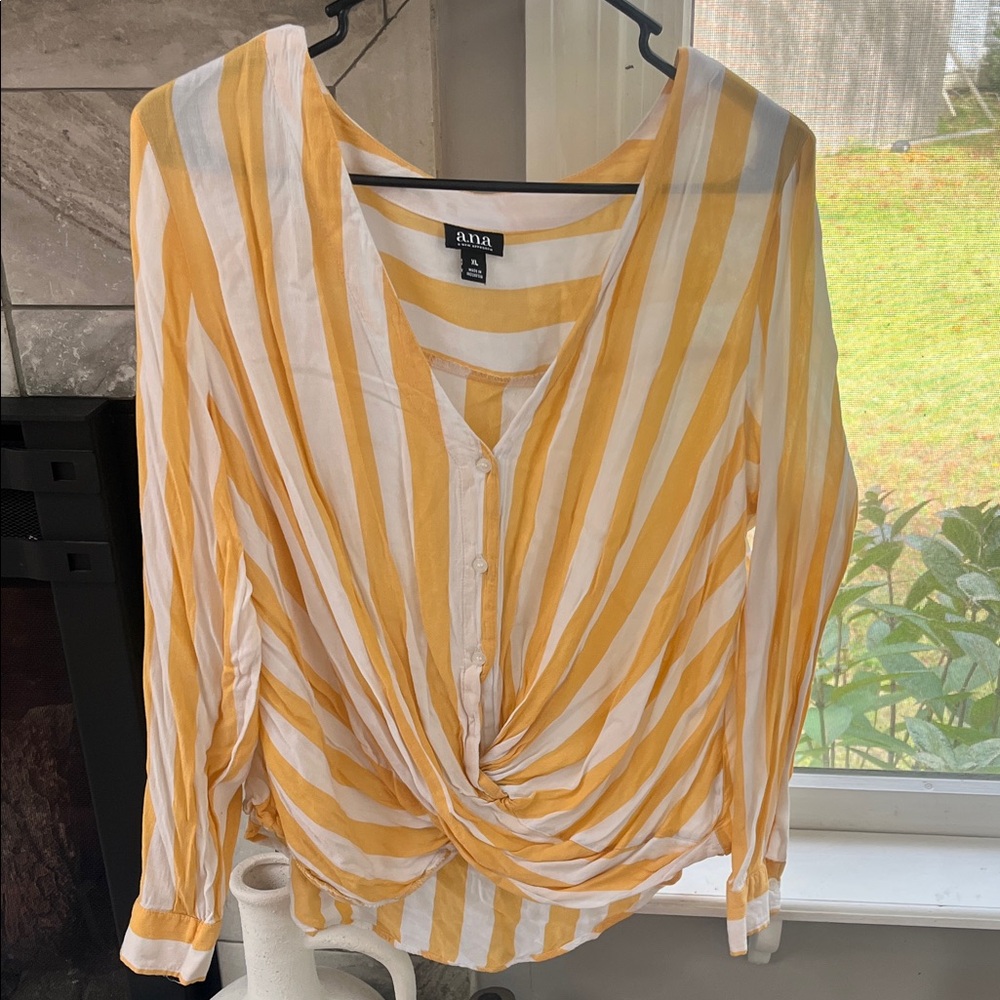 a.n.a Women's Mustard and White Striped Blouse